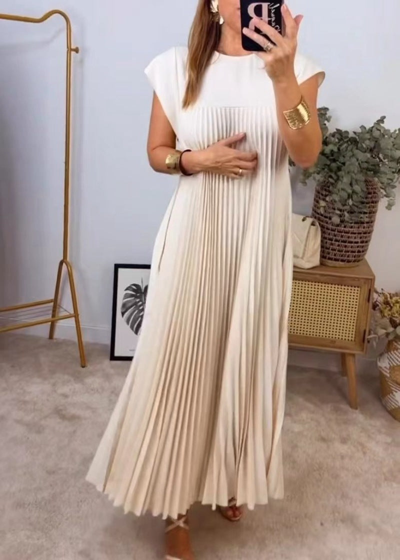 JOLINE | Plissé Jurk Dames Korte Mouwen – Midi Jurk in Meerdere Kleuren