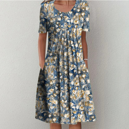 LEXI | Zomerjurk Dames Bloemenprint – Luchtige Korte Mouwen Jurk met Zakken