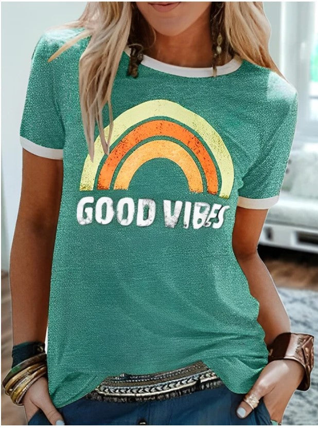 JOLIEN | Good Vibes T-shirt – Retro Print Statement Tee
