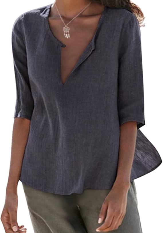 MIRA | Luchtige Linnen Tuniek Dames met V-Hals – Plus Size Zomerblouse van Natuurlijke Stof