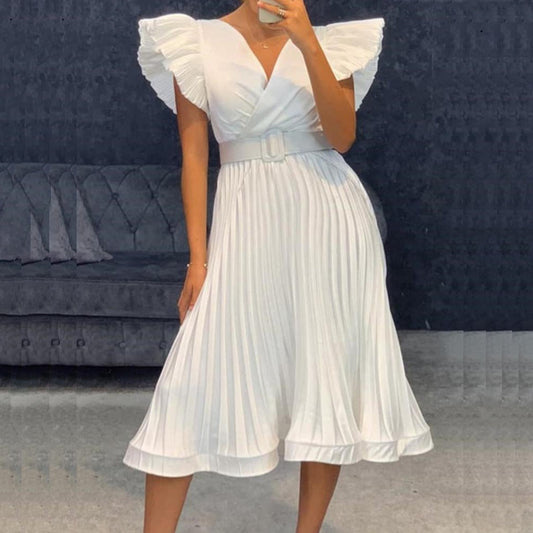 NILA |  Elegante Plisséjurk met Taille Riem – Voor Zomer, Feest & Werk