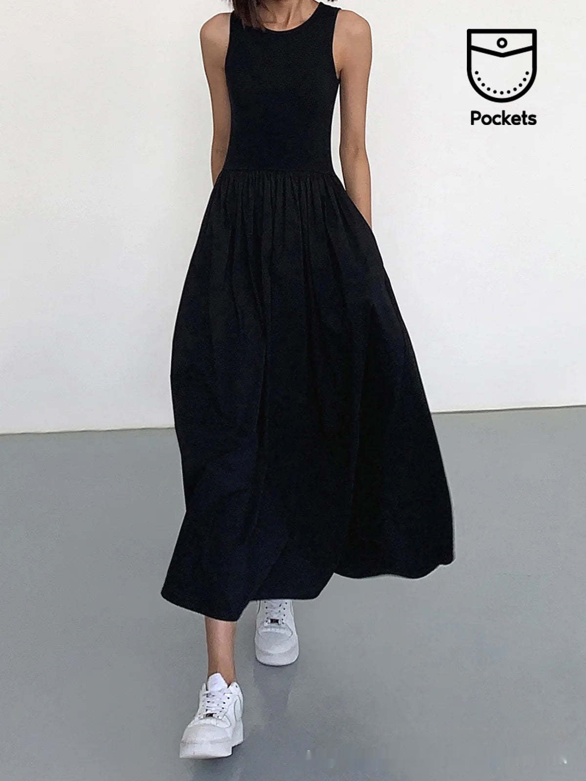 FLORENTINE | Casual Maxi Jurk met Zakken - Zwart-Wit Maxi Jurk Dames