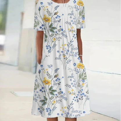 LEXI | Zomerjurk Dames Bloemenprint – Luchtige Korte Mouwen Jurk met Zakken