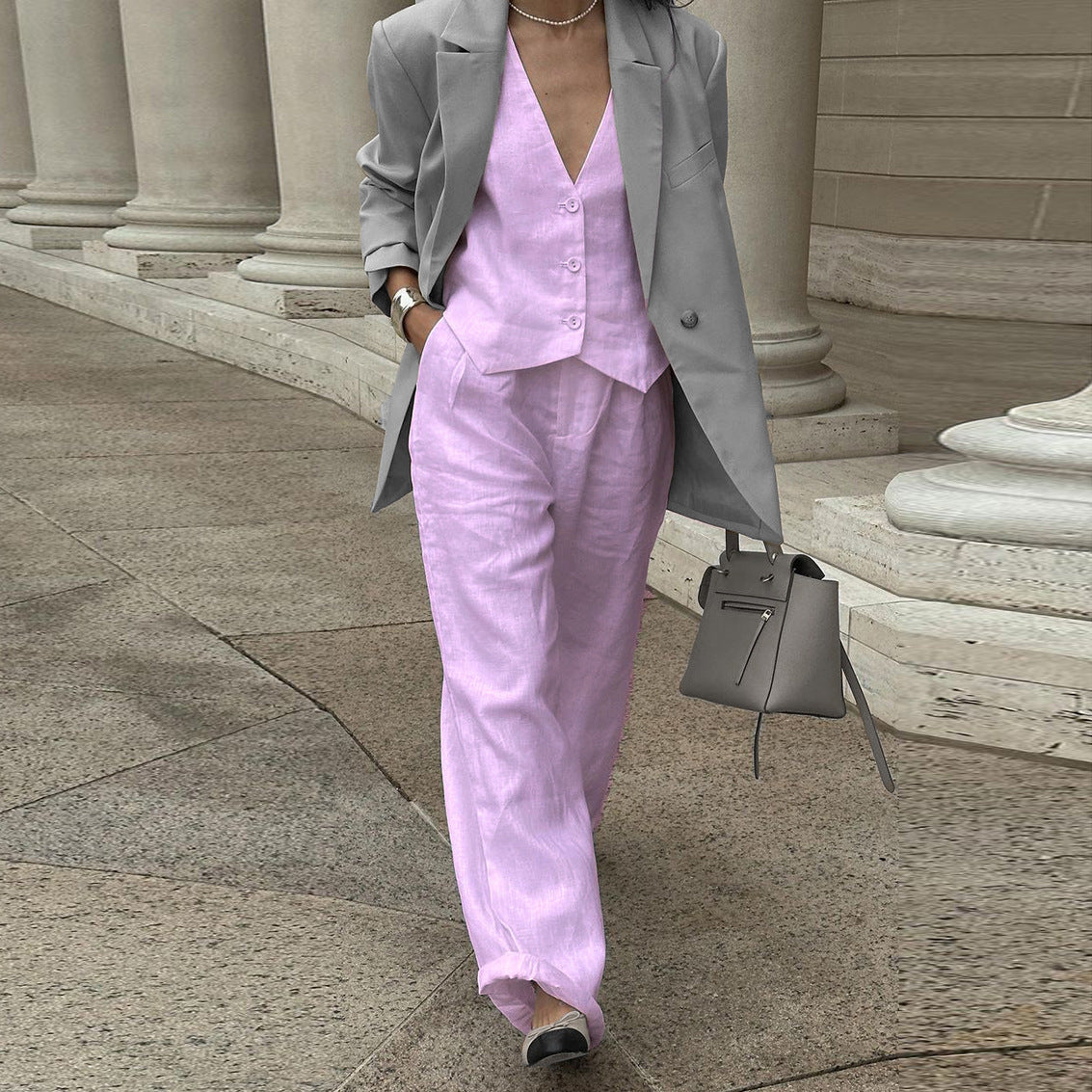 IVY | Linnenlook Two-Piece Set – Mouwloos Gilet & Wide-Leg Broek voor een Chic Zomerstatement