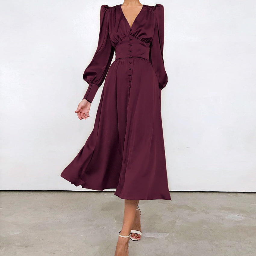 JADE | Tijdloze Elegantie – Satijnlook Jurk met Lange Mouwen