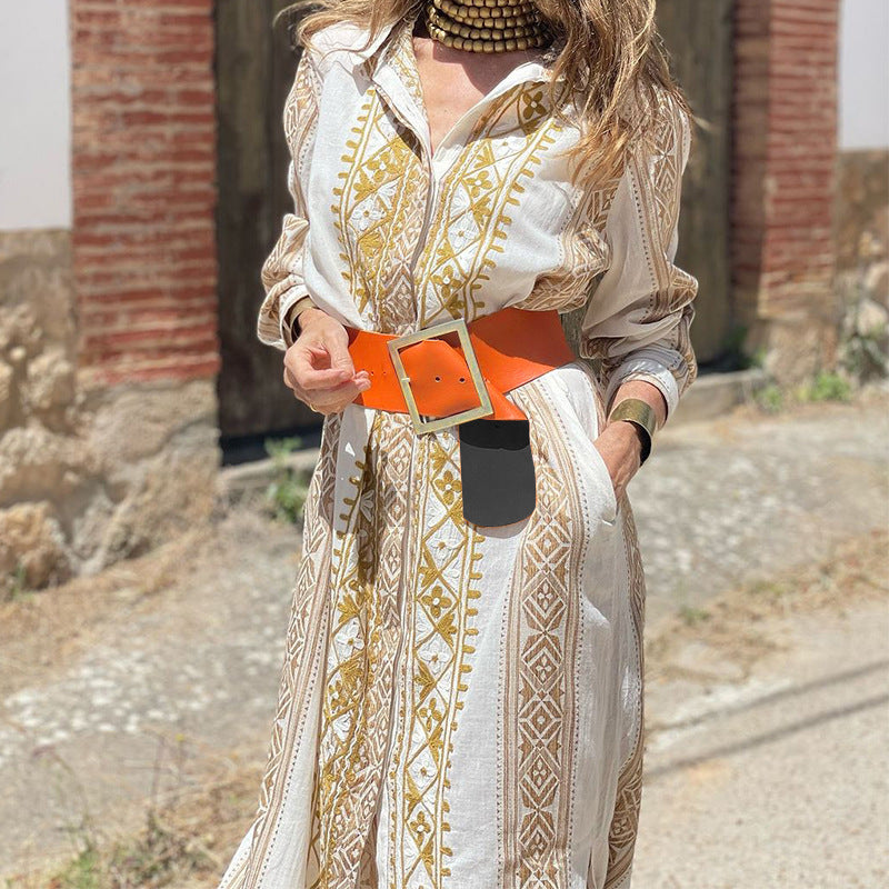 AYANA | Boho Maxi Jurk met Etnisch Borduursel – Luxe Doorknoopjurk