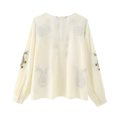 ANNEMIE | Boho Blouse met Borduursels - Katoenen Blouse Dames