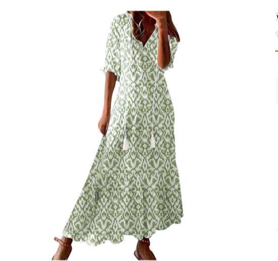 LIESE | Bohemian Maxi Jurk Dames – Zomerjurk met Print, V-Hals en Kwastjes