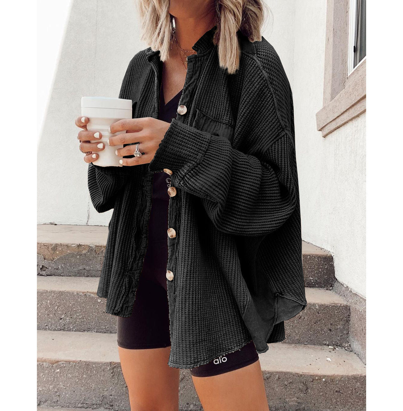 ADELE | Oversized Wafelstructuur Overshirt Dames – Casual Streetstyle Musthave