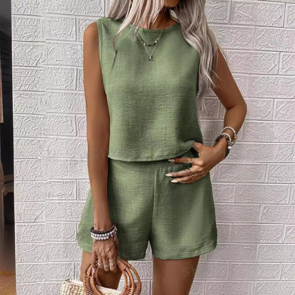 CATARINA | Zomerset Dames – Mouwloze Top met Korte Broek in Luchtige Linnen Look