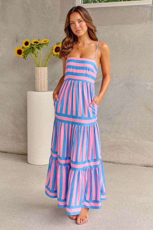 JO | Zomer Maxi Jurk met Stijlvolle Strepen – Spaghetti Straps