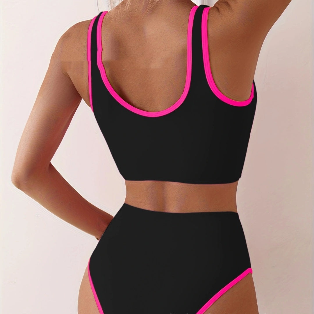PIEN | Neon Colorblock Bikini Set – Sportieve High Waist Bikini Dames