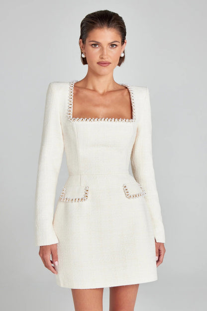 CHIC PARISIENNE | Tweed Jurk Dames met Parelaccenten – Elegante Jurk in Franse Stijl