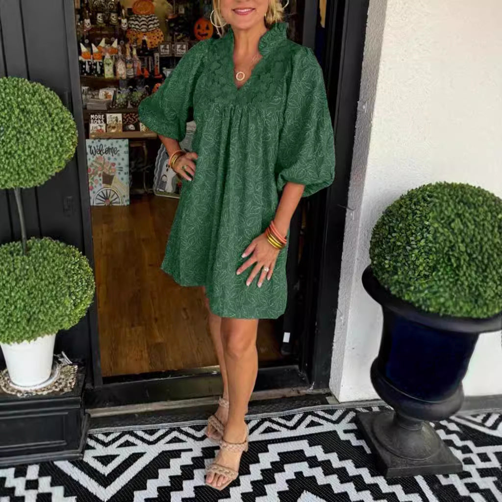 VITA | Zomerjurk Dames – Jurk met Broderie en Pofmouwen