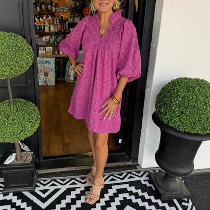 VITA | Zomerjurk Dames – Jurk met Broderie en Pofmouwen