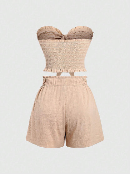 LILOU | Strapless Co-Ord Set – Zomerse Tweedelige Outfit met Strik