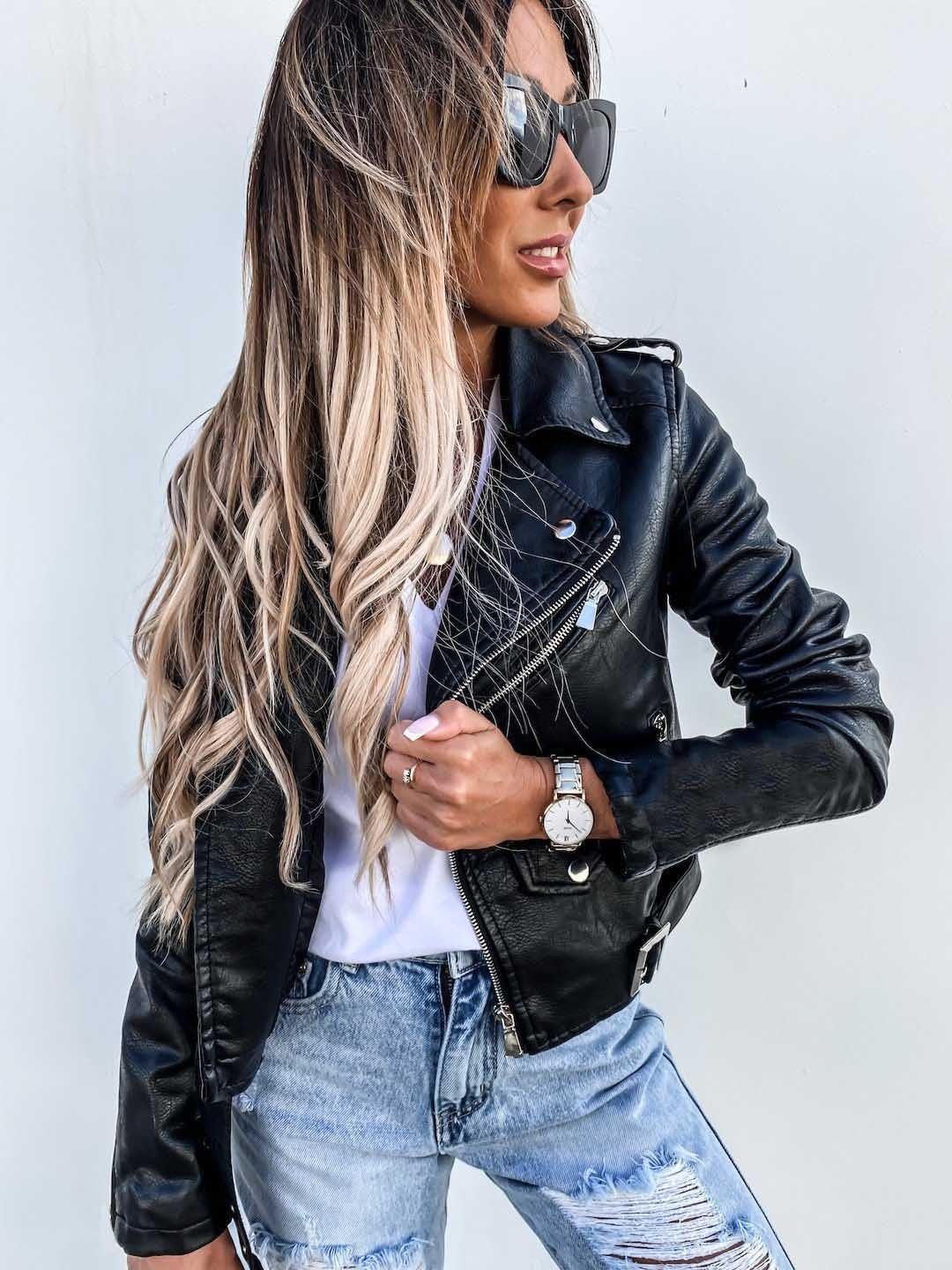 YASMIN | Faux Leren Bikerjack Dames – Getailleerd Model met Ritsen & Riem