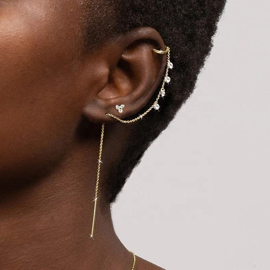 CHRISTELLE | Witgouden Chain Ear Cuff Oorbel – Luxe & Verfijnd Statement Sieraad