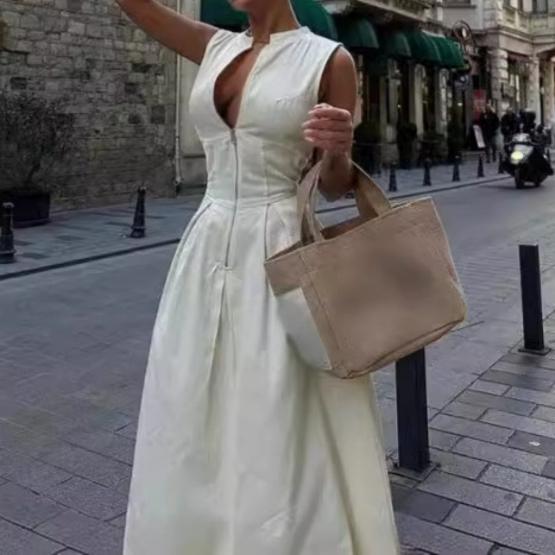 ALESIA | Zip-Front Maxi Jurk – Chic & Stoer in één