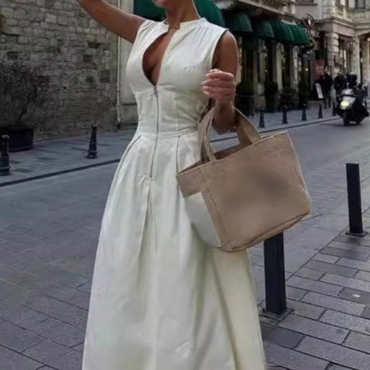 ALESIA | Zip-Front Maxi Jurk – Chic & Stoer in één