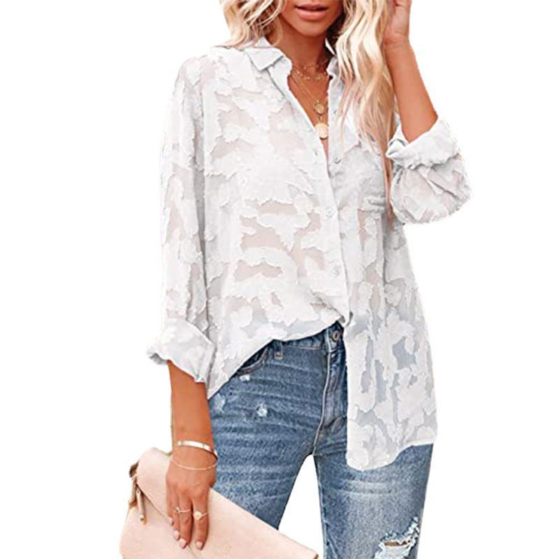 AIMEE | Transparante Blouse met Camouflagepatroon – Elegante Lange Mouwen voor Dames
