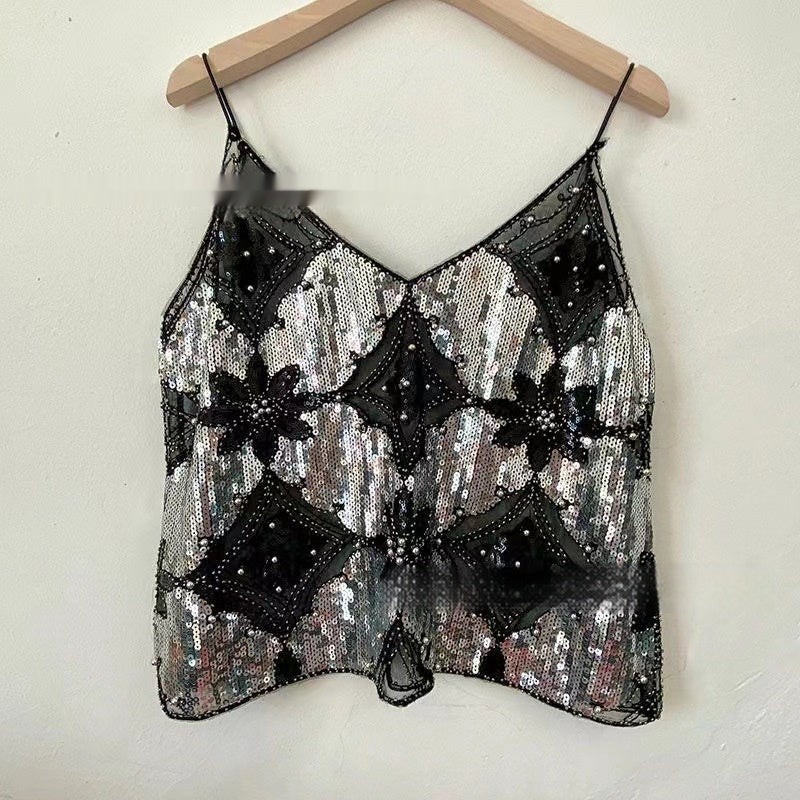 BELLA | Pailletten Cami Top – Glamour Party Top met Spaghettibandjes