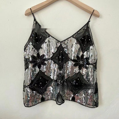 BELLA | Pailletten Cami Top – Glamour Party Top met Spaghettibandjes