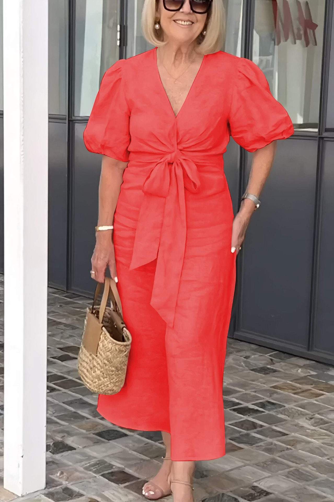 ANNY | Linnen Midi Jurk met Strikdetail – Comfort & Klasse in Elke Kleur