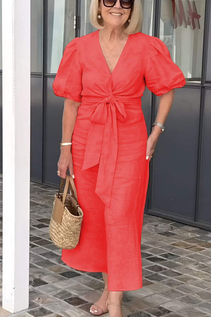 ANNY | Linnen Midi Jurk met Strikdetail – Comfort & Klasse in Elke Kleur