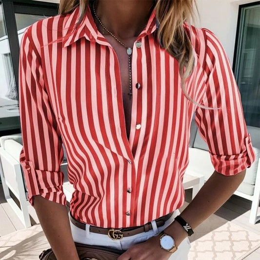 HEIKE | Gestreepte Blouse met Opgerolde Mouwen – Tijdloze Damesblouse in Meerdere