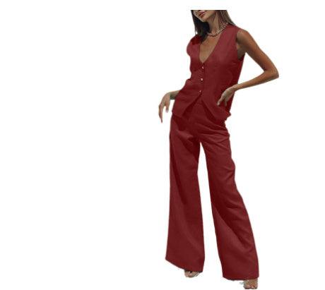 HAILEY | Two-Piece Set – Mouwloos Gilet & Wide-Leg Broek voor een Statement Zomerlook