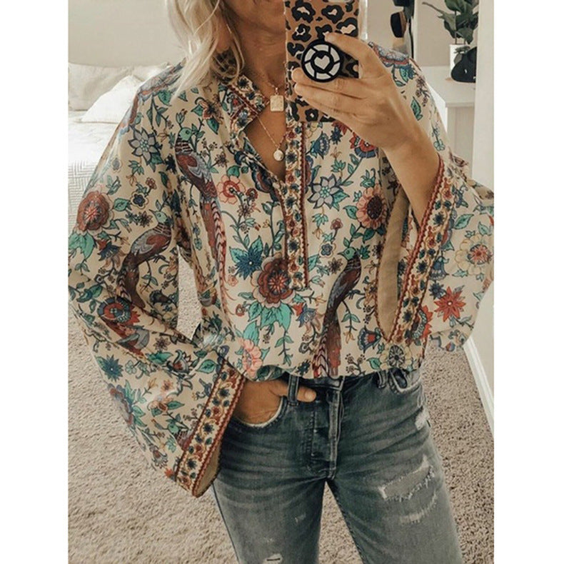 CATOO | Boho Blouse Dames – Kleurrijke Print met Wijde Mouwen in Verschillende Kleurvariaties