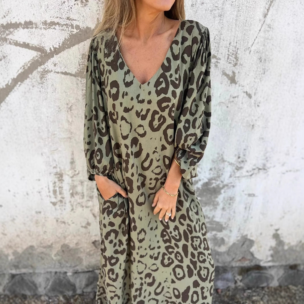 KARINE | Lange Panterprint Jurk – Statement & Comfort in Eén