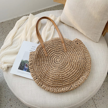 AMALIA | Ronde Stijlvolle Rieten Shopper - Boho Chic