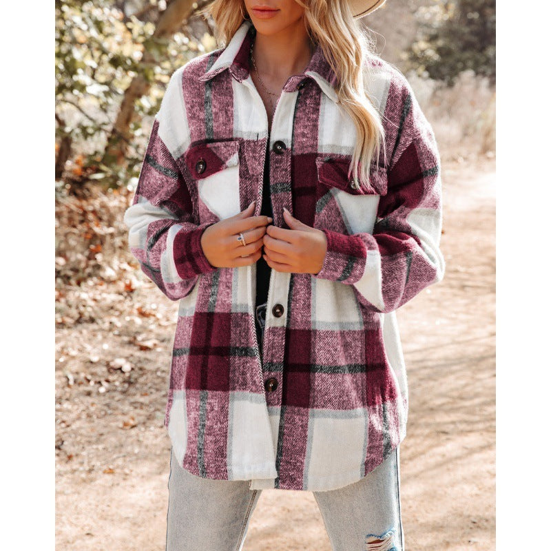 TARA | Oversized Geruite Shacket Dames – Fleece Ruitjas
