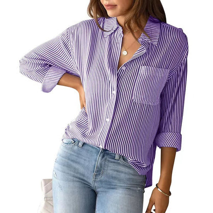 ROSANNA | Gestreepte Blouse Dames – Zomerse Blouse met Knoop en Lange Mouwen