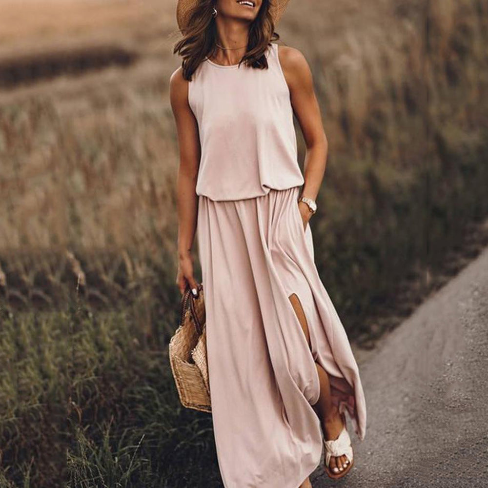 ZENDAYA | Mouwloze Maxi Jurk met Split – Casual Zomerjurk met Pockets