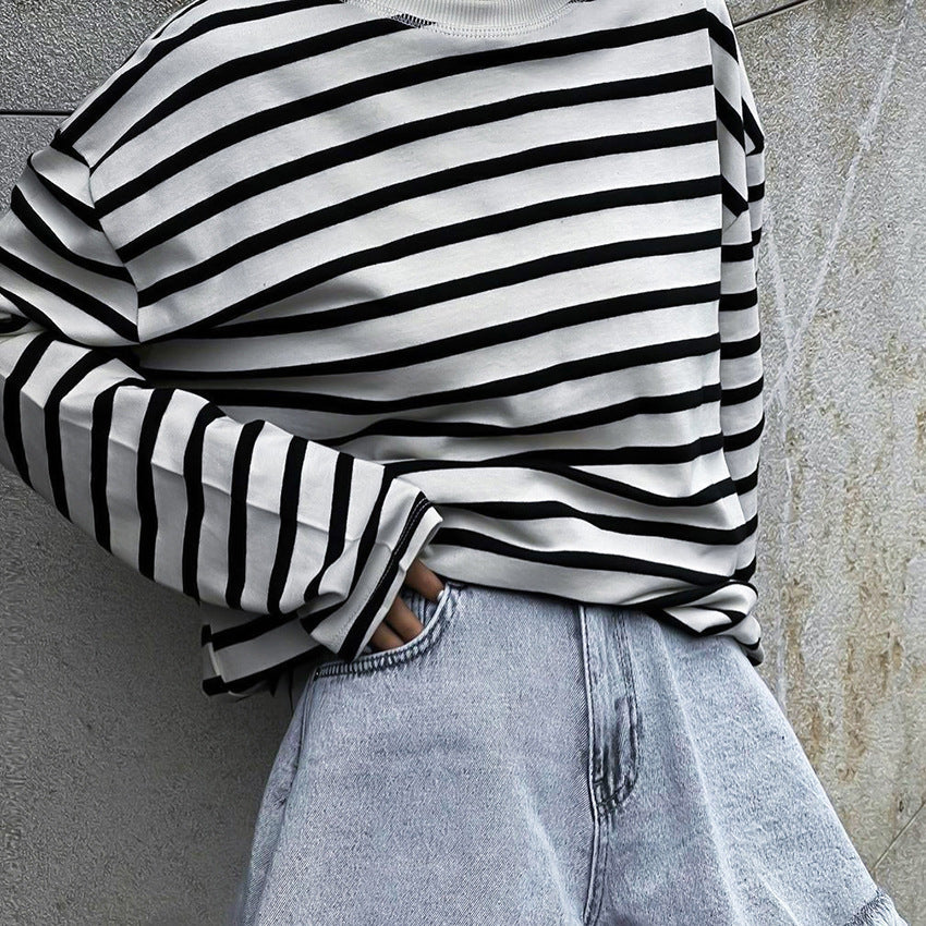 PHILIPPINE | Oversized Gestreepte Trui – Zwart Wit Casual Streetstyle Dames