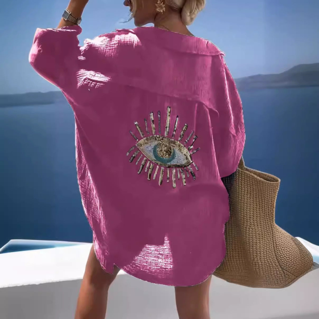 FALKE | Oversized Ibiza Blouse – Katoenen Tuniek met Oogpatch
