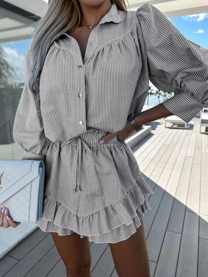 YASMINA | Gestreepte Loungewear Set – 2-delig met Ruches