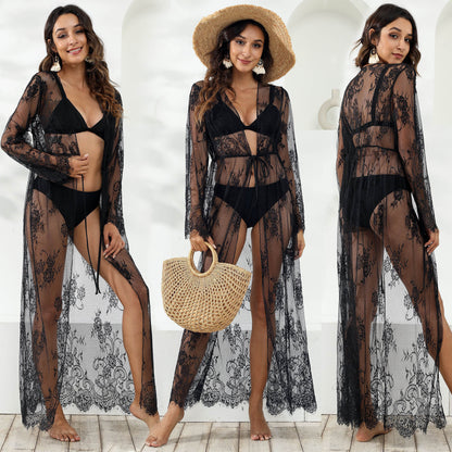 DITTE | Transparante Kanten Strandjurk – Zomerse Elegantie in Zwart & Wit