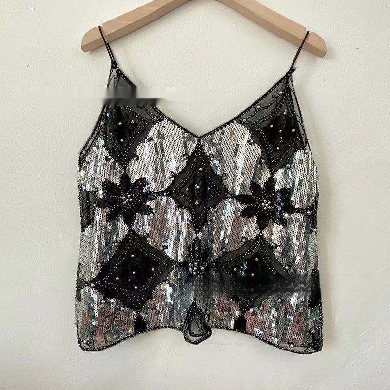BELLA | Pailletten Cami Top – Glamour Party Top met Spaghettibandjes
