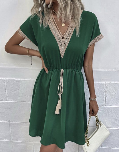 KAYLEY | Boho Strandjurk met V-Hals en Kwastjes – Luchtige Zomerjurk