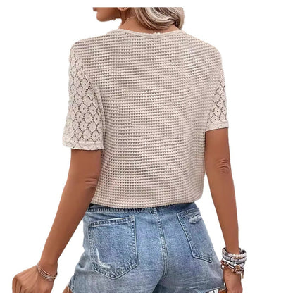NOVI | Zomerse V-Hals Top met Kanten Mouwen – Casual Chic Dames Top