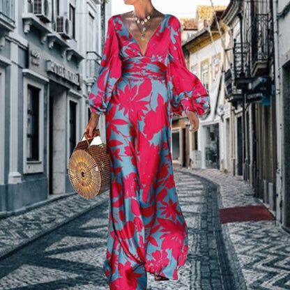 KATTY | Tropische Maxi Jurk Dames – Zomerjurk met Ballonmouwen