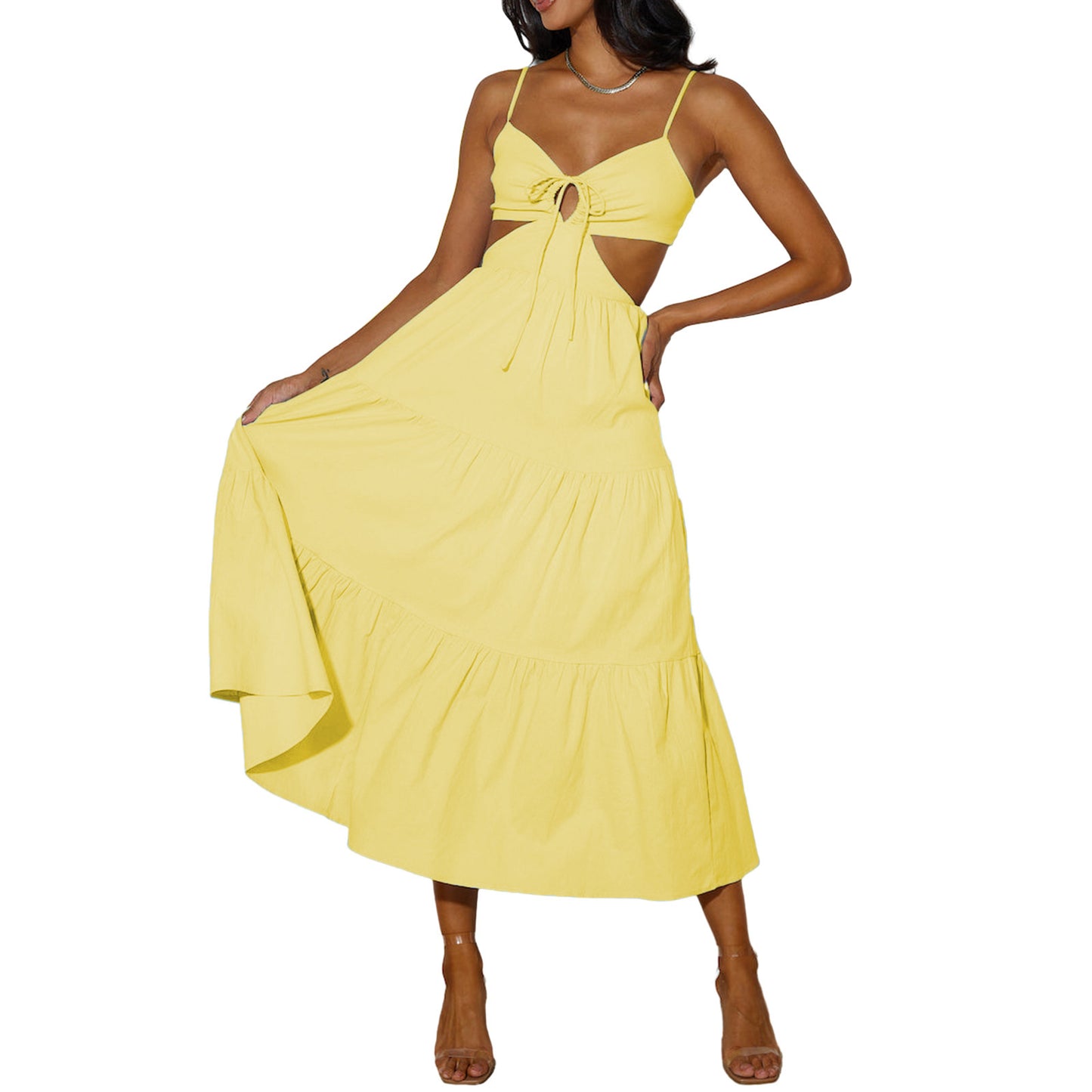 YANNE | Cut-Out Maxi Jurk – Zomerse Elegantie met Speelse Twist
