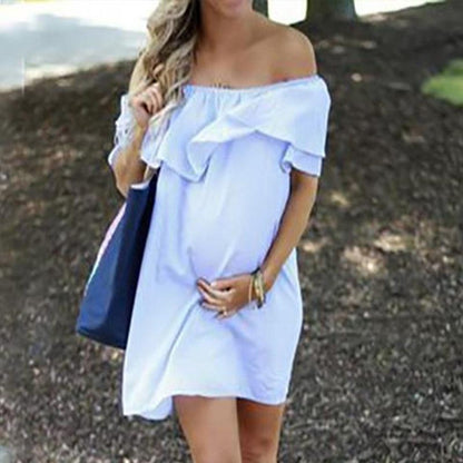 NATALIA | Lichtblauwe Off-Shoulder Zwangerschapsjurk