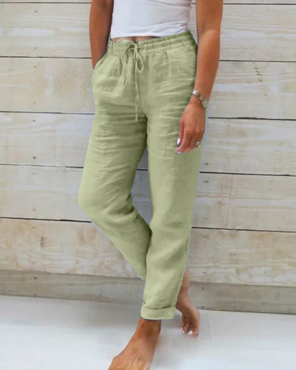 LOT | Dames Linnen Broek  – Luchtige Zomerbroek met Elastische Taille en Steekzakken
