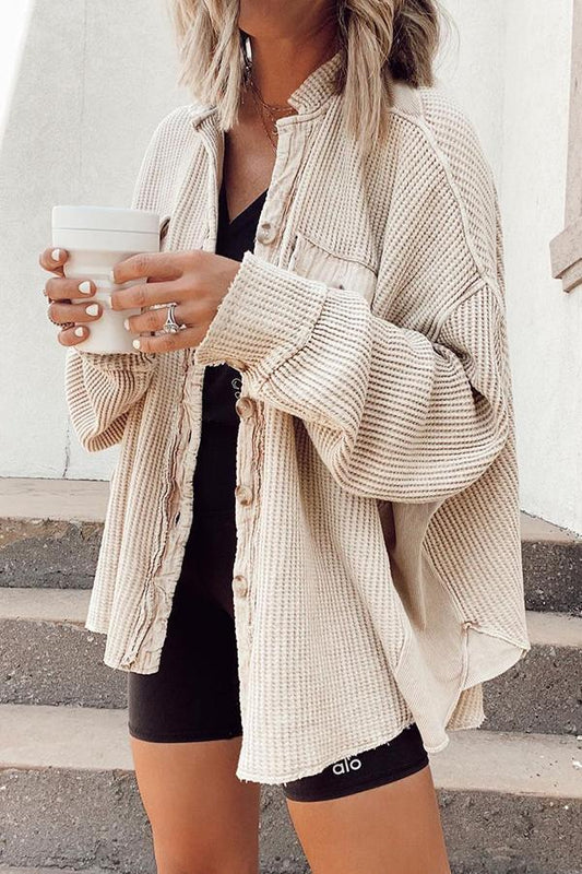 ADELE | Oversized Wafelstructuur Overshirt Dames – Casual Streetstyle Musthave
