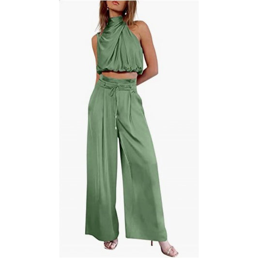 DINA | Satijnen Co-Ord Set Dames – Luxe Crop Top en High-Waist Broek in Meerdere Kleuren